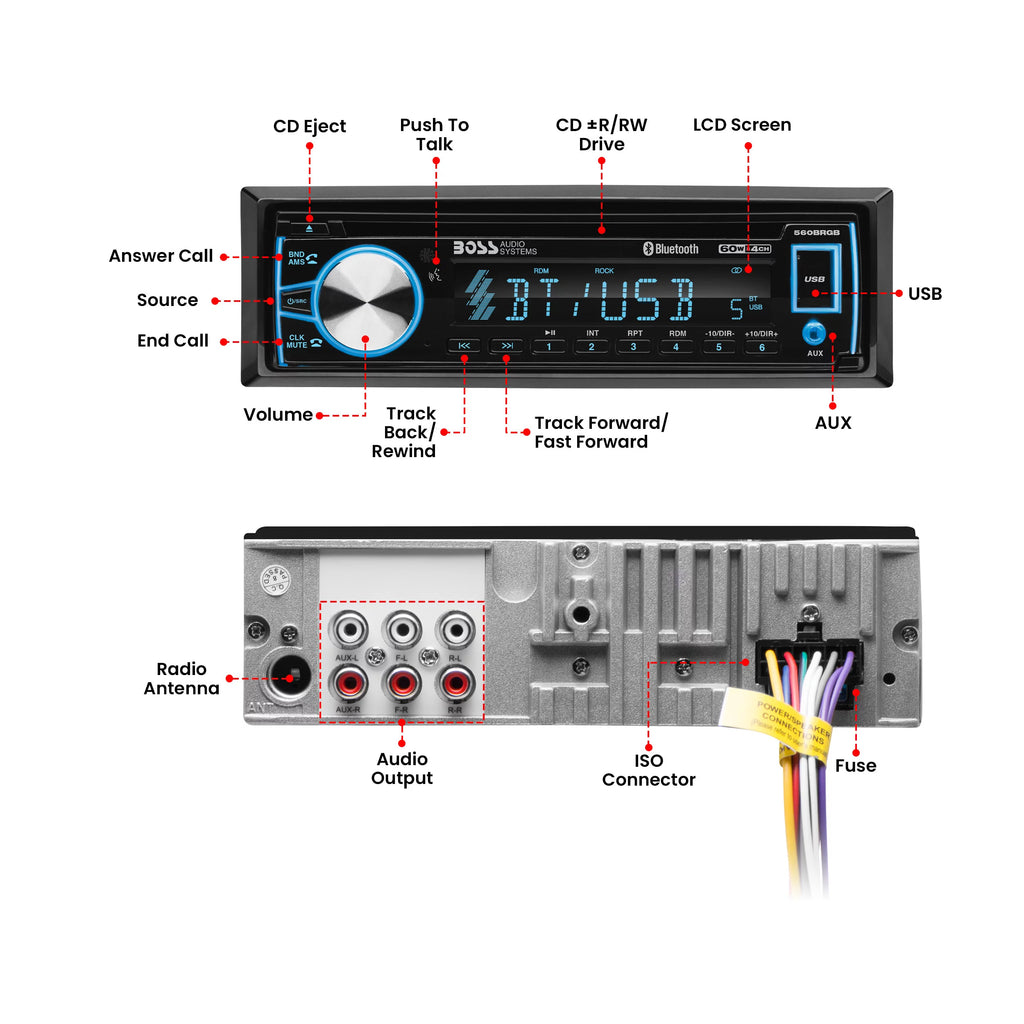 Car Stereo, Bluetooth, CD, USB, Multi Color F88146