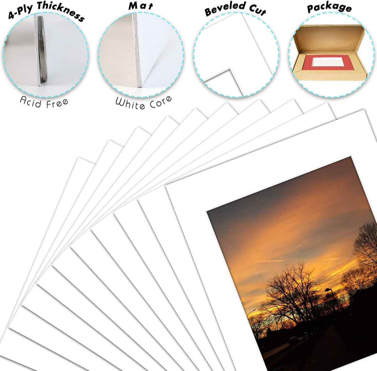 11x14 White Picture Mat Set with Backing Board & Clear Bags T3012