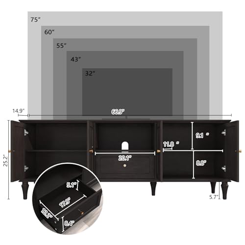 67'' Mid-Century Modern TV Stand with Storage Drawer and Doors H90666