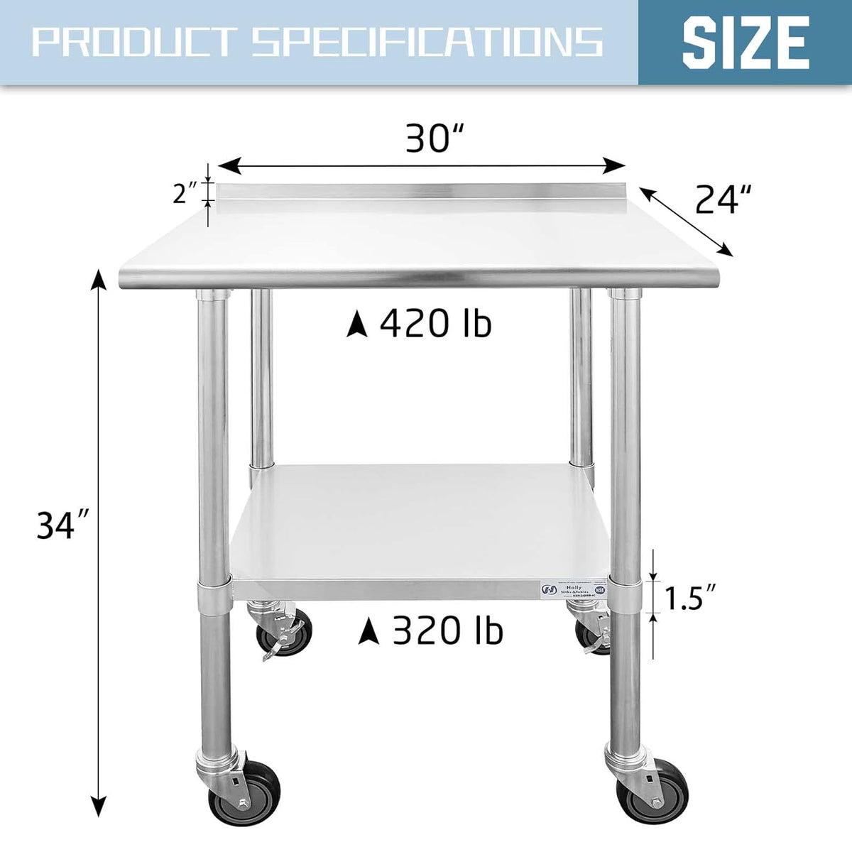 Stainless Steel Table 24 x 30 Inches with Caster Wheels U333364