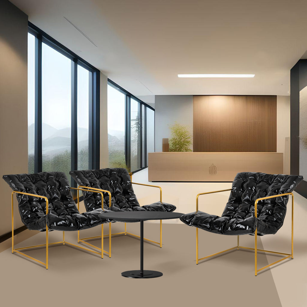Black Faux Leather Sling Chair with Gold Metal Frame V2159