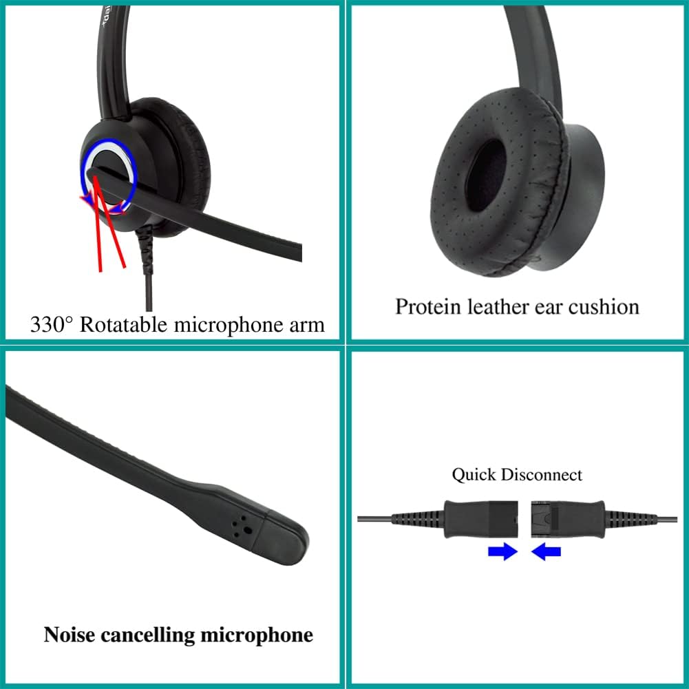 Noise Cancelling Binaural RJ9 VoIP Phone Headset with 3.5mm Adapter C487