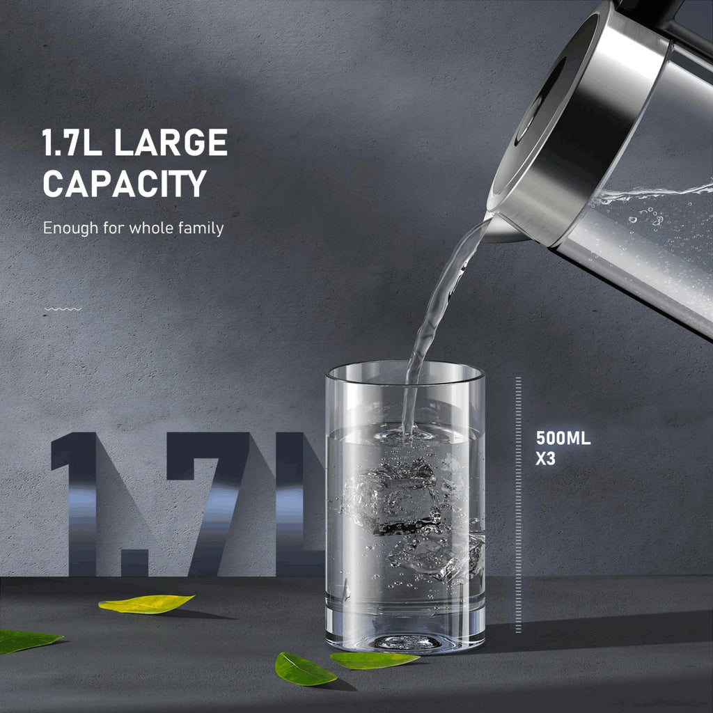 Silver Electric Kettle 1.7L 1500W Glass Y6055