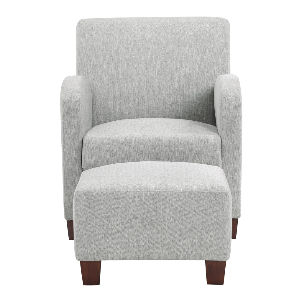 Chair & Ottoman Herringbone Smoke Gray Fabric with Medium Espresso Legs V4599