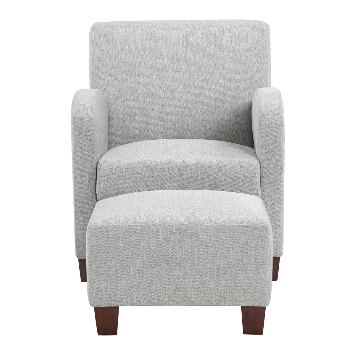 Chair & Ottoman Herringbone Smoke Gray Fabric with Medium Espresso Legs V4599