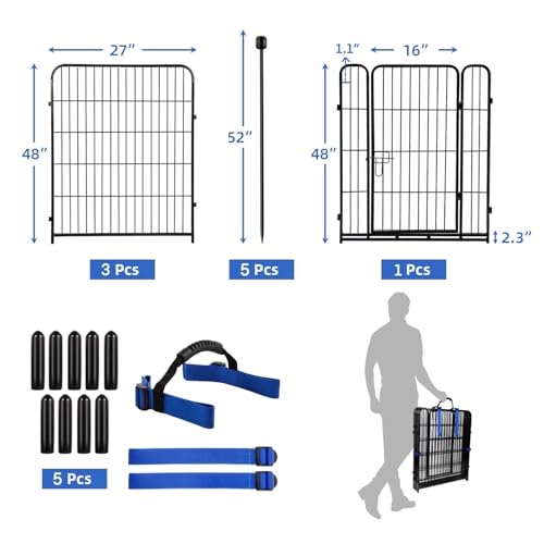 Black 48 in 8 Panels Heavy Duty Iron Metal Garden Fence with Gate W280