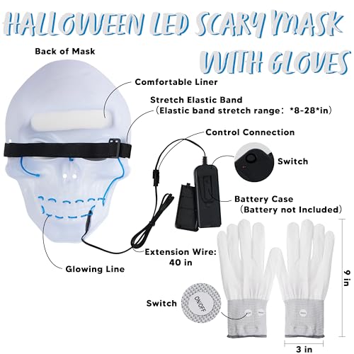 Halloween LED Skull Mask with Light Up Gloves M451485