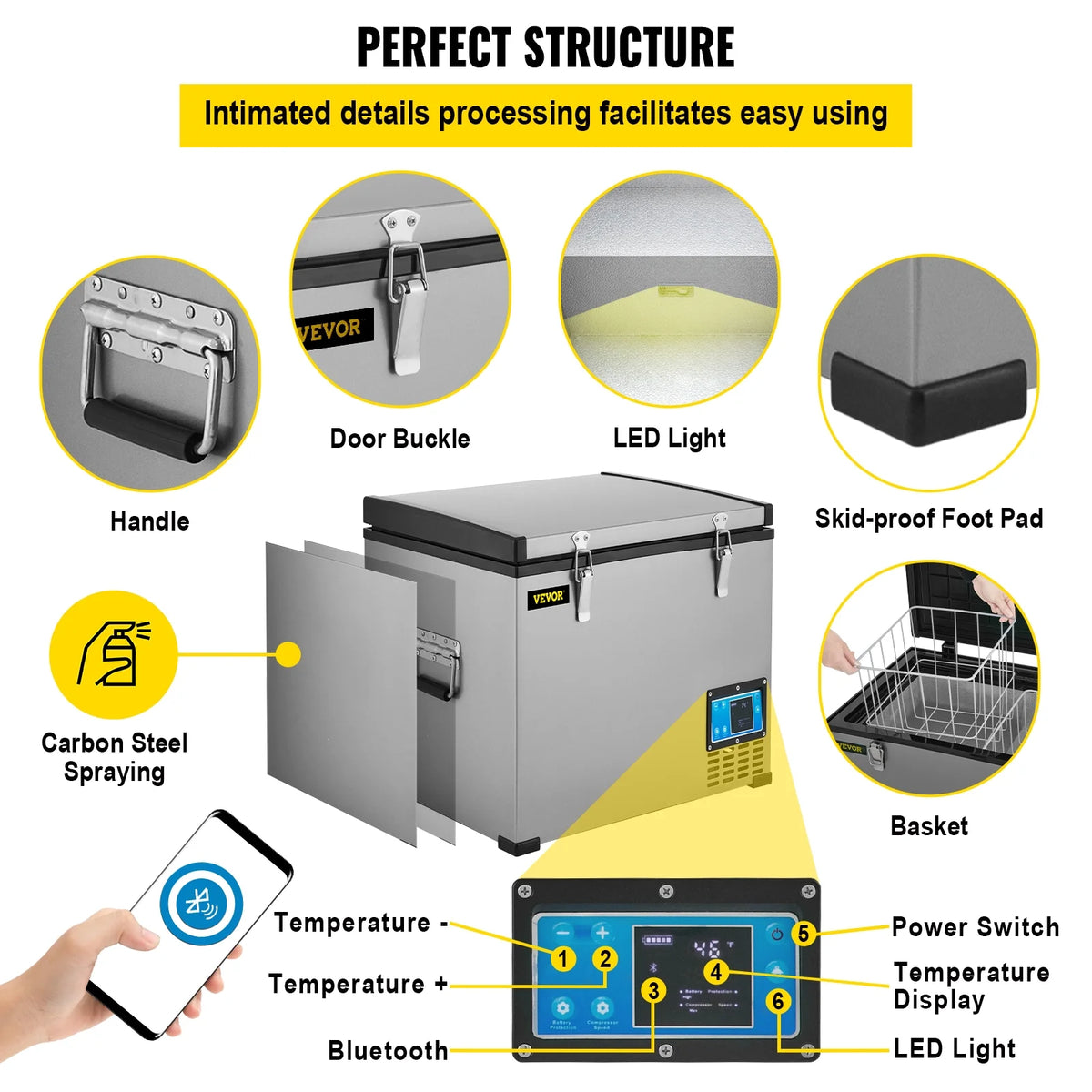 48 Qt 12v Portable Freezer with Single Zone Electric Compressor Cooler T3436