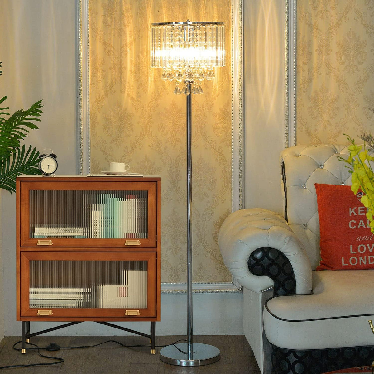 Crystal & Glass 3-Lights Chrome Finish Floor Lamp Q960085