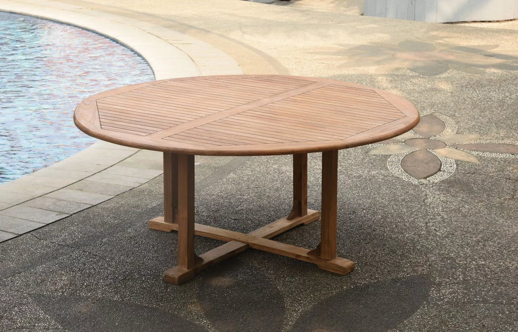 Grade-A Teak 7 Pc Dining Set 60" Round Table 6 Armless Chairs Q21994
