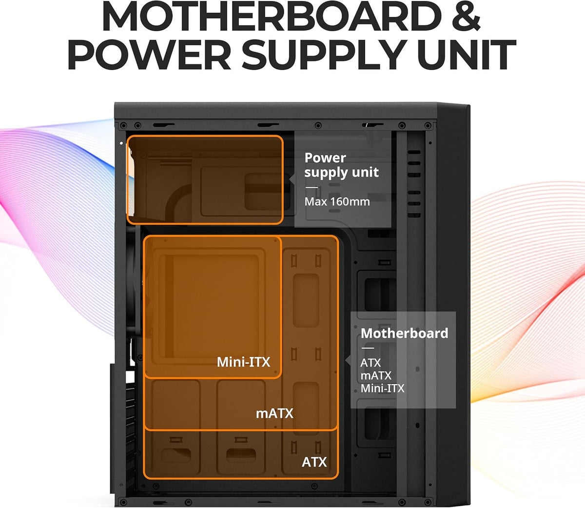 Black ATX Mid Tower Computer PC Case with Pre-Installed 120mm Fan U72251