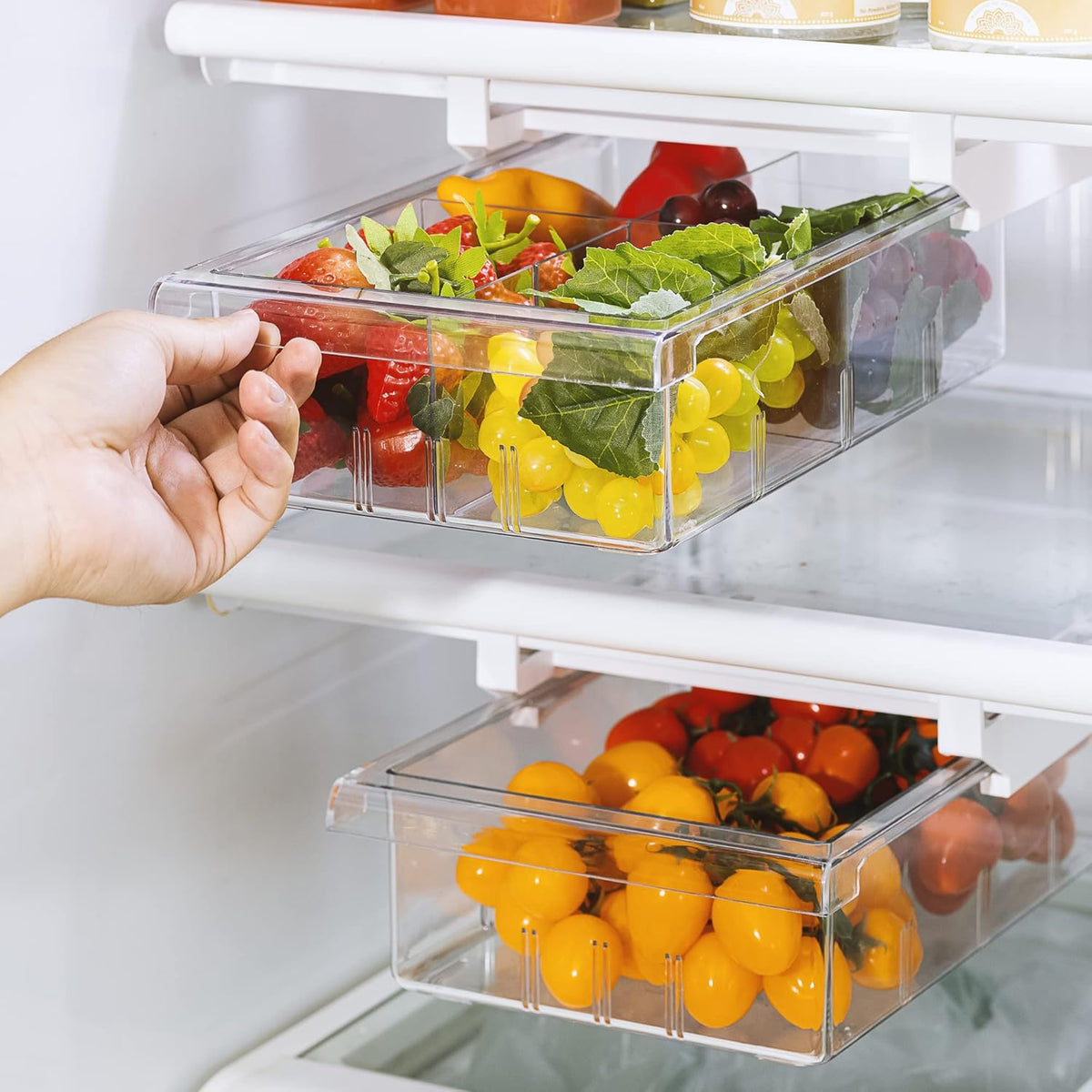 2 Pull Out Fridge Drawers & 2 Large Pull Out Stackable Fridge Bins T12073