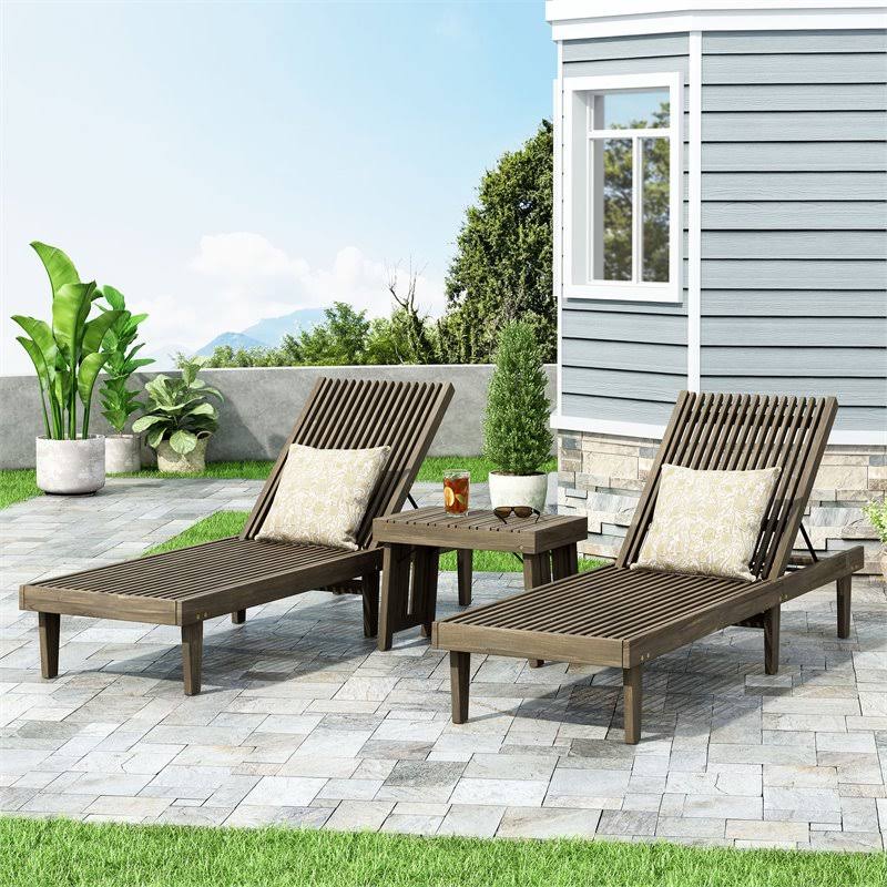 Gray 3-Pc Acacia Wood Chaise Lounge Set Z974037