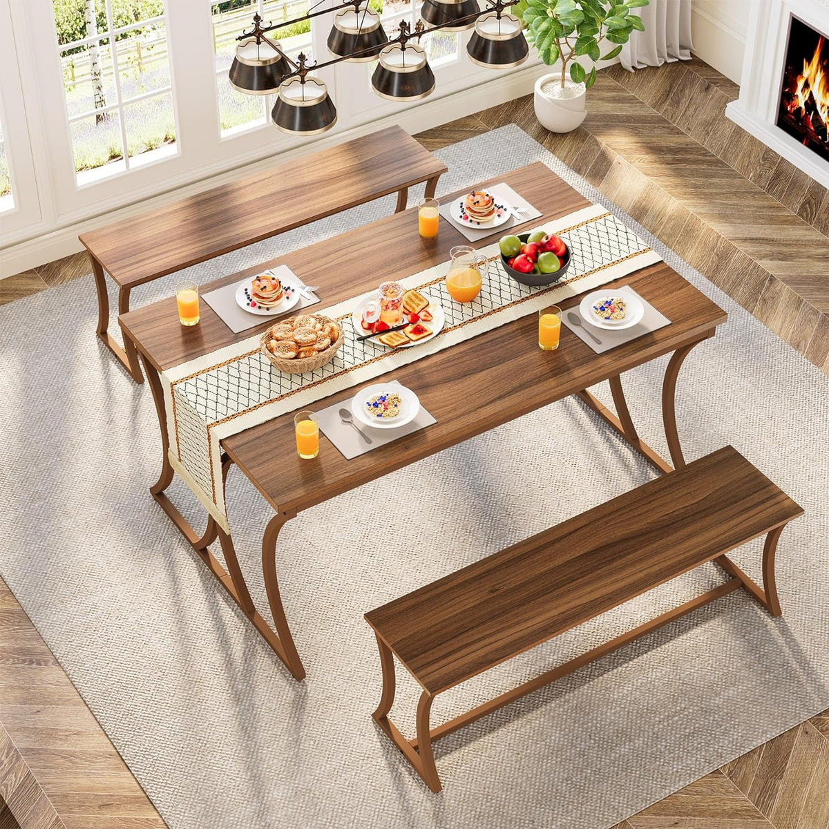 51-Inch Dining Table Set with 2 Benches & Table Runner B70899