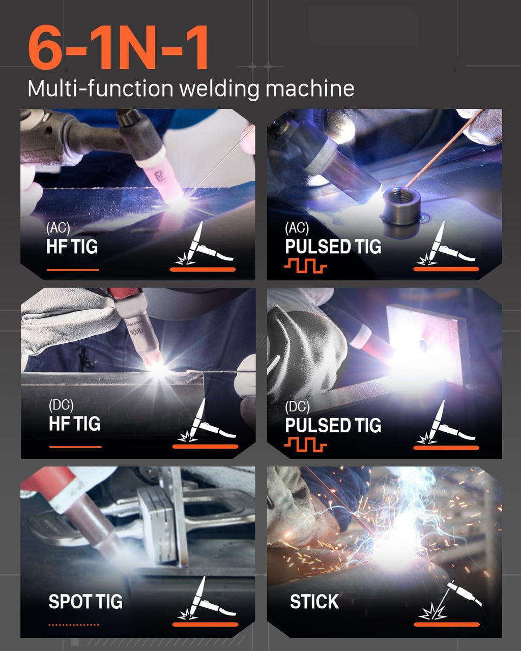 200Amp AC/DC Aluminum TIG Welder with Pulse 4 in 1 Multiprocess Welding Machine Dual Voltage 110V/220V IGBT Inverter HF TIG/Stick/Arc/Spot Welder A5166