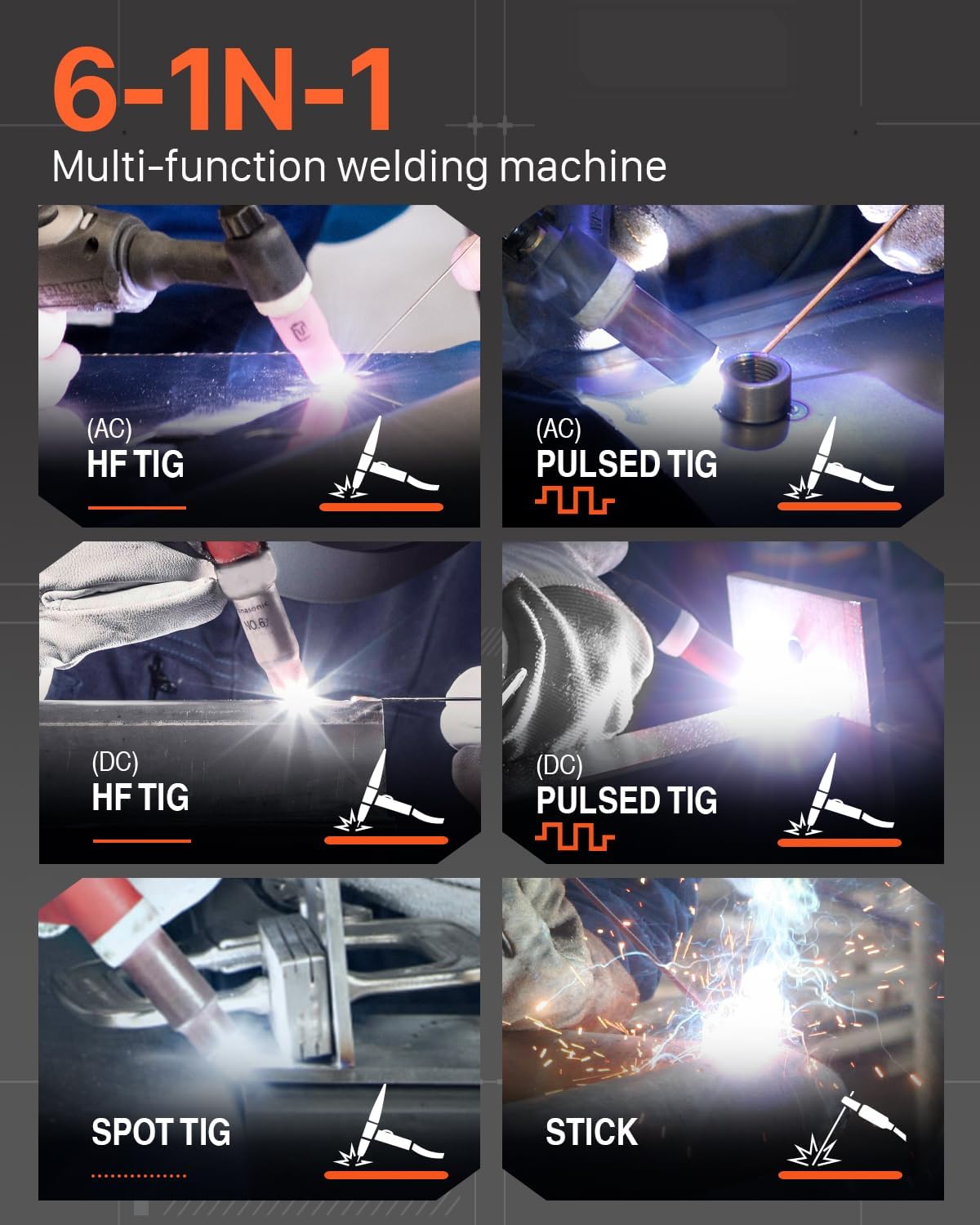 200Amp AC/DC Aluminum TIG Welder with Pulse 4 in 1 Multiprocess Welding Machine Dual Voltage 110V/220V IGBT Inverter HF TIG/Stick/Arc/Spot Welder A5166