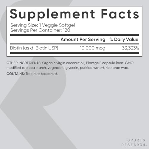 Vegan Biotin 10,000mcg with Coconut Oil, 120 Softgels L11253