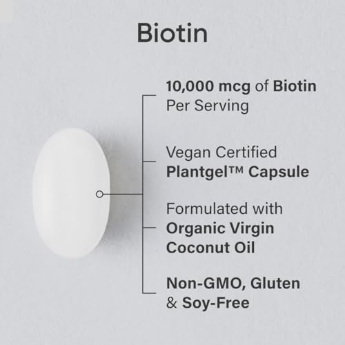 Vegan Biotin 10,000mcg with Coconut Oil, 120 Softgels L11253