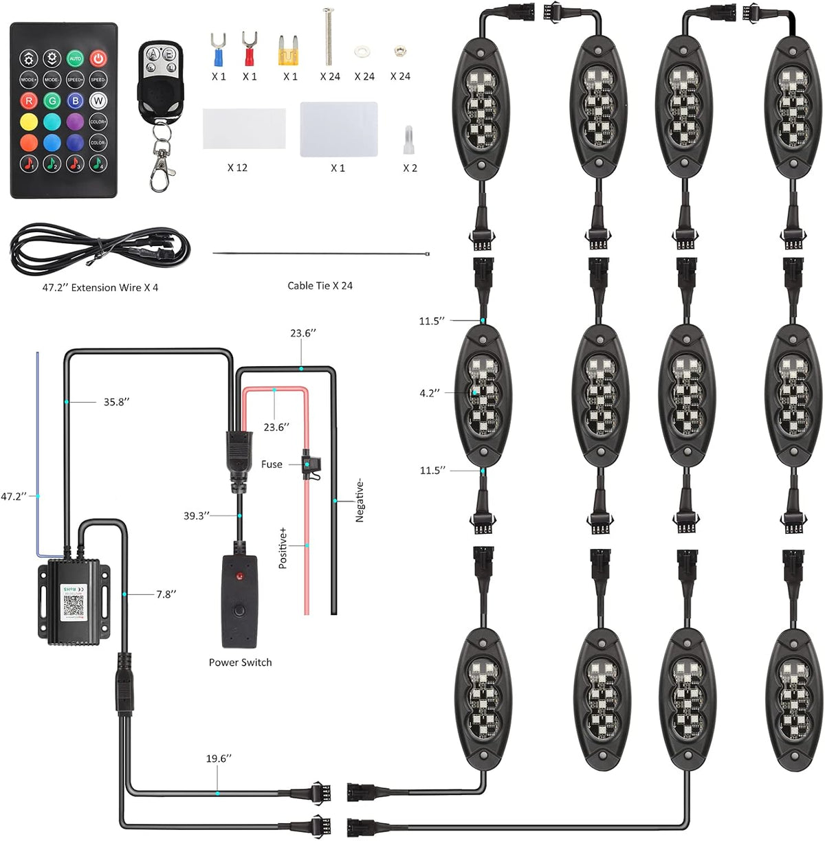 12 Pods LED Rock Lights Kit, APP/RF Control Multicolor Waterproof Exterior Rock Lights B3379