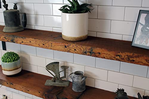 Reclaimed Wood Wall Shelf with Steel Angle Brackets, 36" L x 6" D, Unfinished J94325