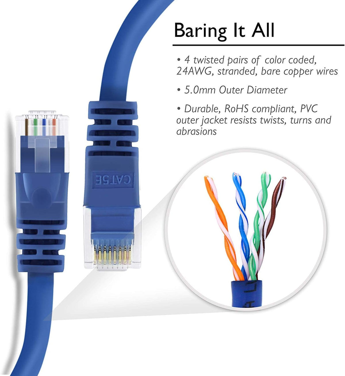 Cat5e Ethernet Patch Cable 1 Foot Blue T734084