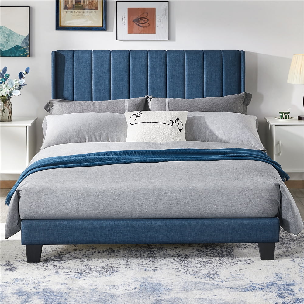 Full Dark Gray Wingback Bed with Tufted Headboard Y9483