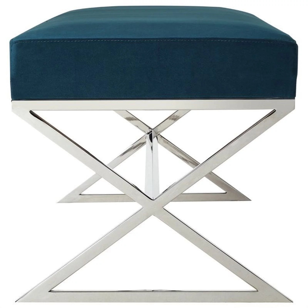Blue Velvet Upholstered Bench with Stainless Steel Legs Z299