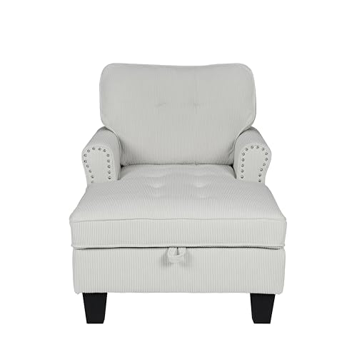 Beige Corduroy Chaise Lounge with Storage S879