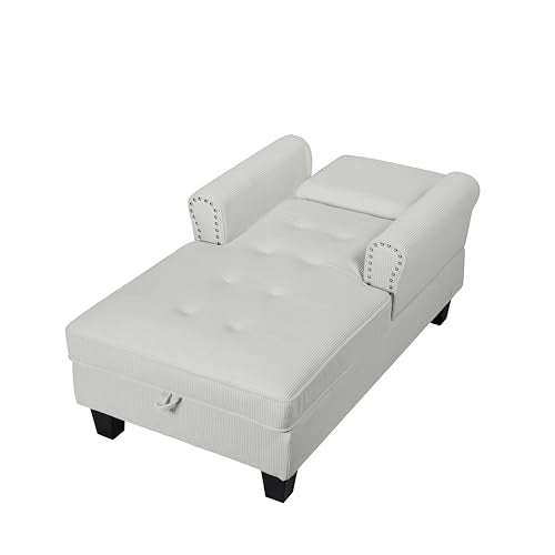 Beige Corduroy Chaise Lounge with Storage S879