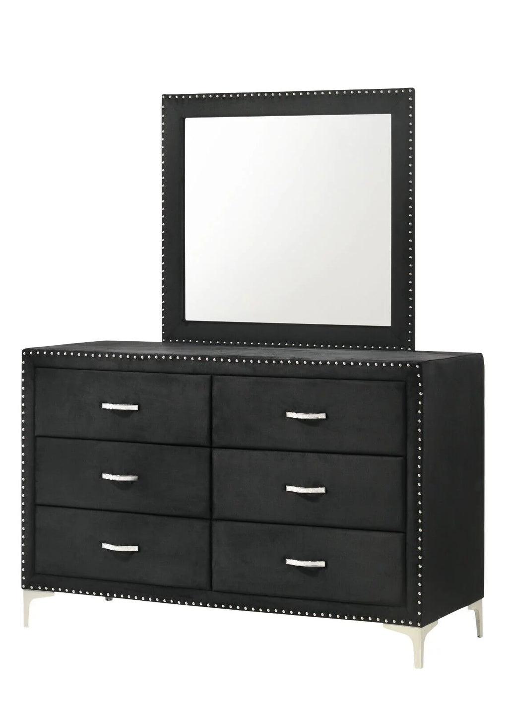 4pc Queen Size Black Velvet Bedroom Set I9229