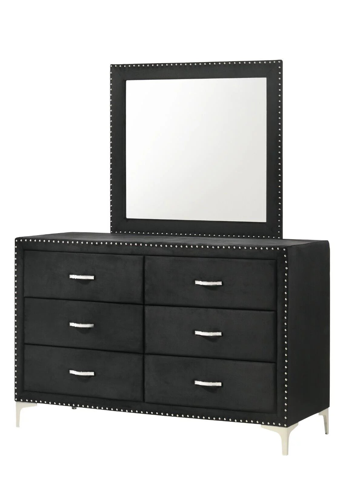 4pc Queen Size Black Velvet Bedroom Set I9229