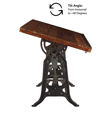 Adjustable Height Drafting Table with Iron Cast Base and Reclaimed Mango Wood Table Top N7377