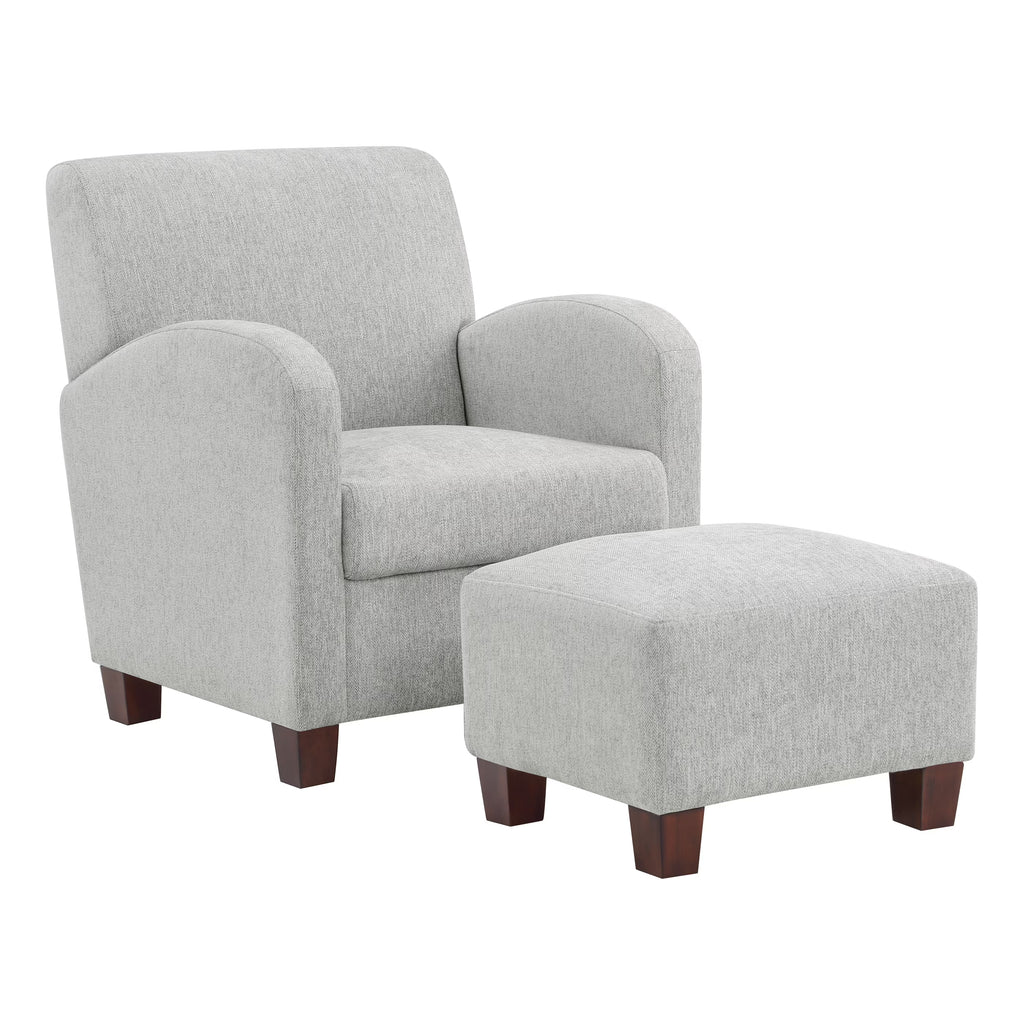 Chair & Ottoman Herringbone Smoke Gray Fabric with Medium Espresso Legs V4599