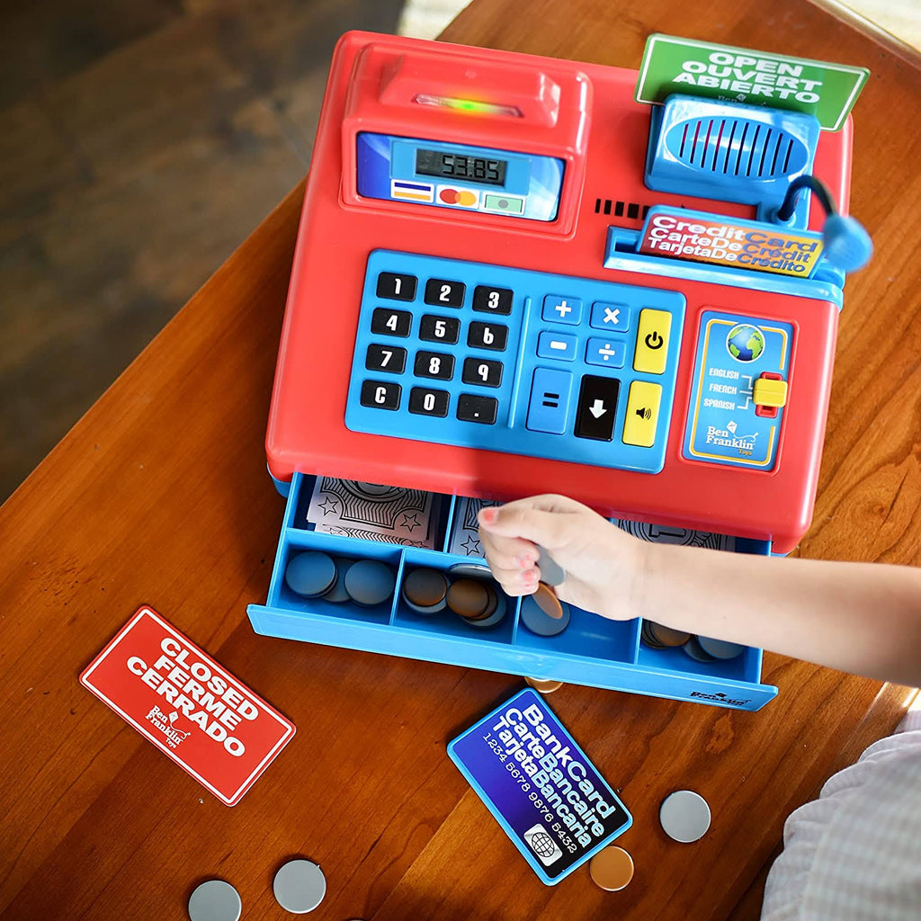 Talking Cash Register Kit with Play Money and Store Set in Red Toy E8422