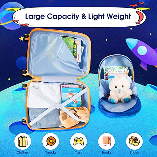 2Pc Kid Carry On Luggage Set, 12" & 18" Suitcase with 4 Spinner Wheels V45537