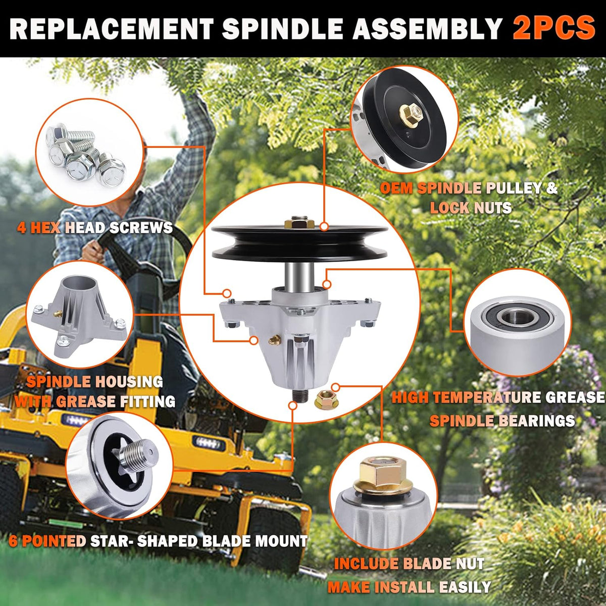 Spindle Assembly with Blade Nut, 2 Pack L24144