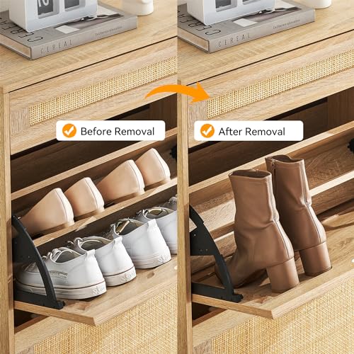 Oak Rattan Shoe Storage Cabinet with 3 Flip Door and 1 Drawer K63178