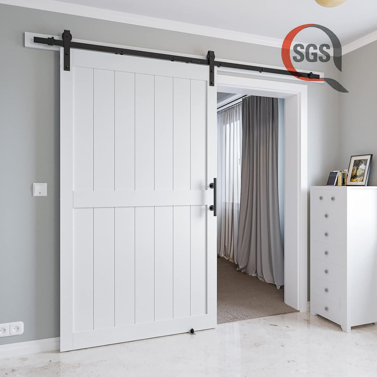 White MDF Sliding Barn Door with Hardware Kit L622640