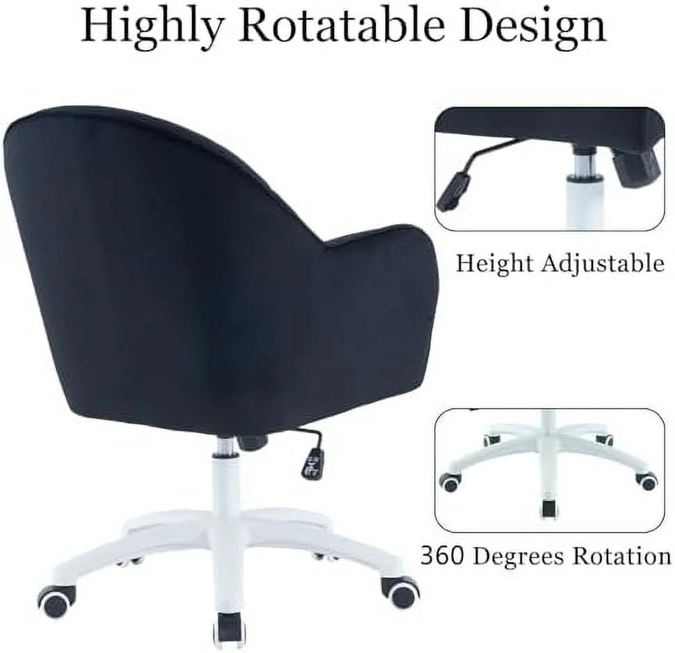White Velvet Desk Chair with Wheels U71550