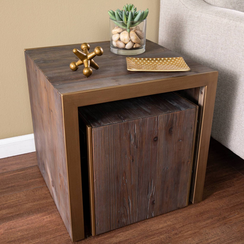 Set of 2 Reclaimed Wood Nested Accent Tables G557855