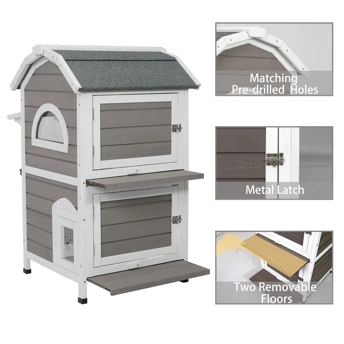 Weatherproof Two Story Wooden Outdoor Cat House Y3963