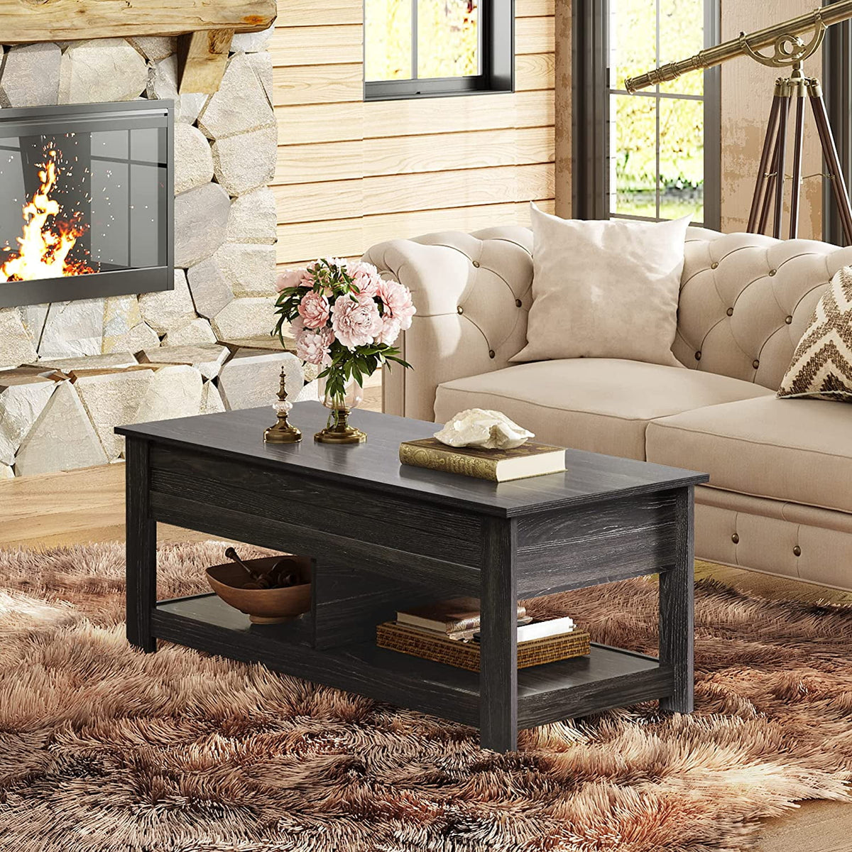 Black Lift Top Wooden Coffee Table with Hidden Storage C417328