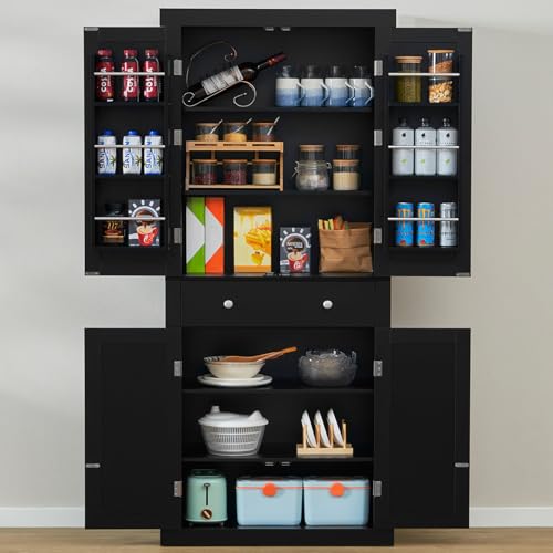 72” Black Kitchen Pantry Cabinet with 4 Doors and 1 Drawer A349963