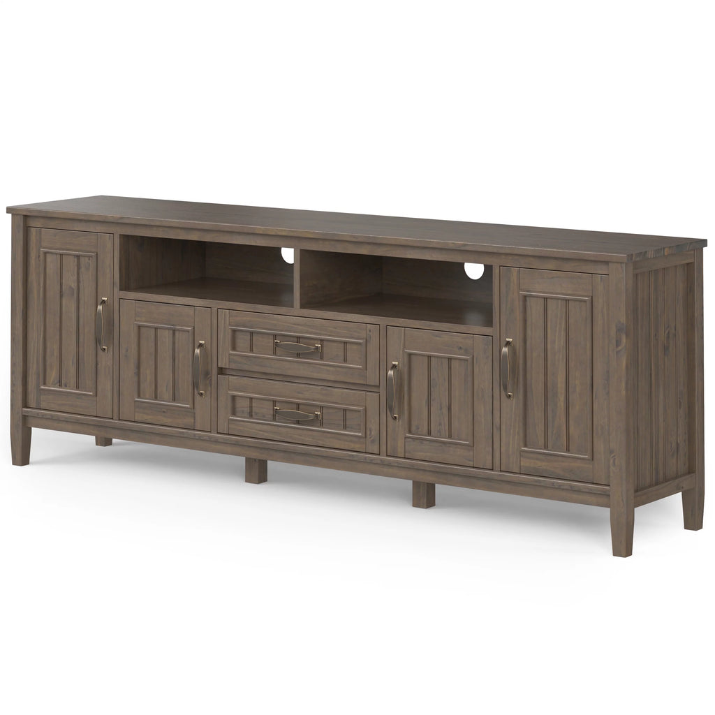72 inch Wide Solid Wood Contemporary TV Media Stand in Smoky Brown Q384