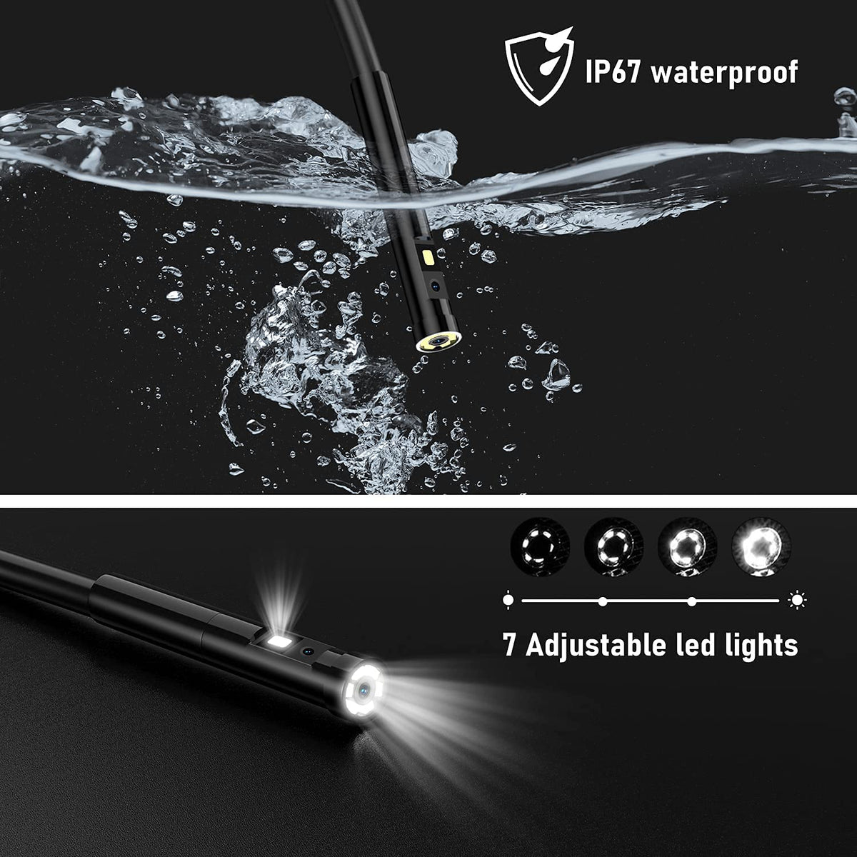 Dual Lens Endoscope Camera 1080P 5.18 IPS Screen 5mm IP67 Waterproof Snake Camera with 7 LED Lights 32GB Card 16.5FT T873847