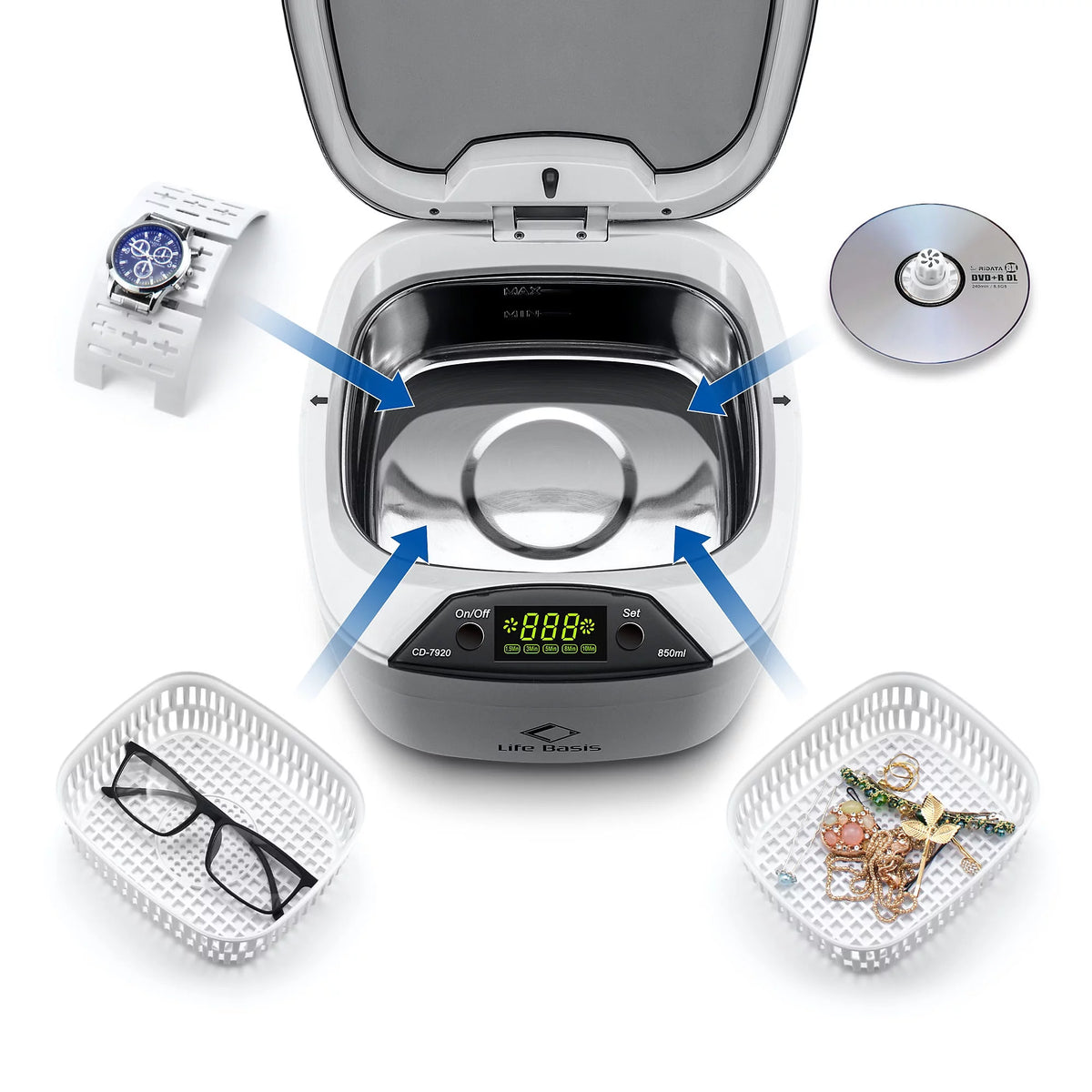 850ml Ultrasonic Jewelry Cleaner with 5 Digital Timer J6776