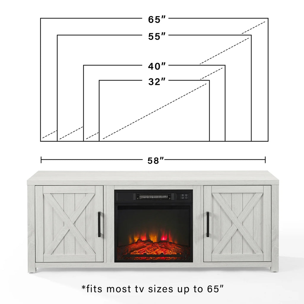 White Wood TV Stand with Fireplace B271