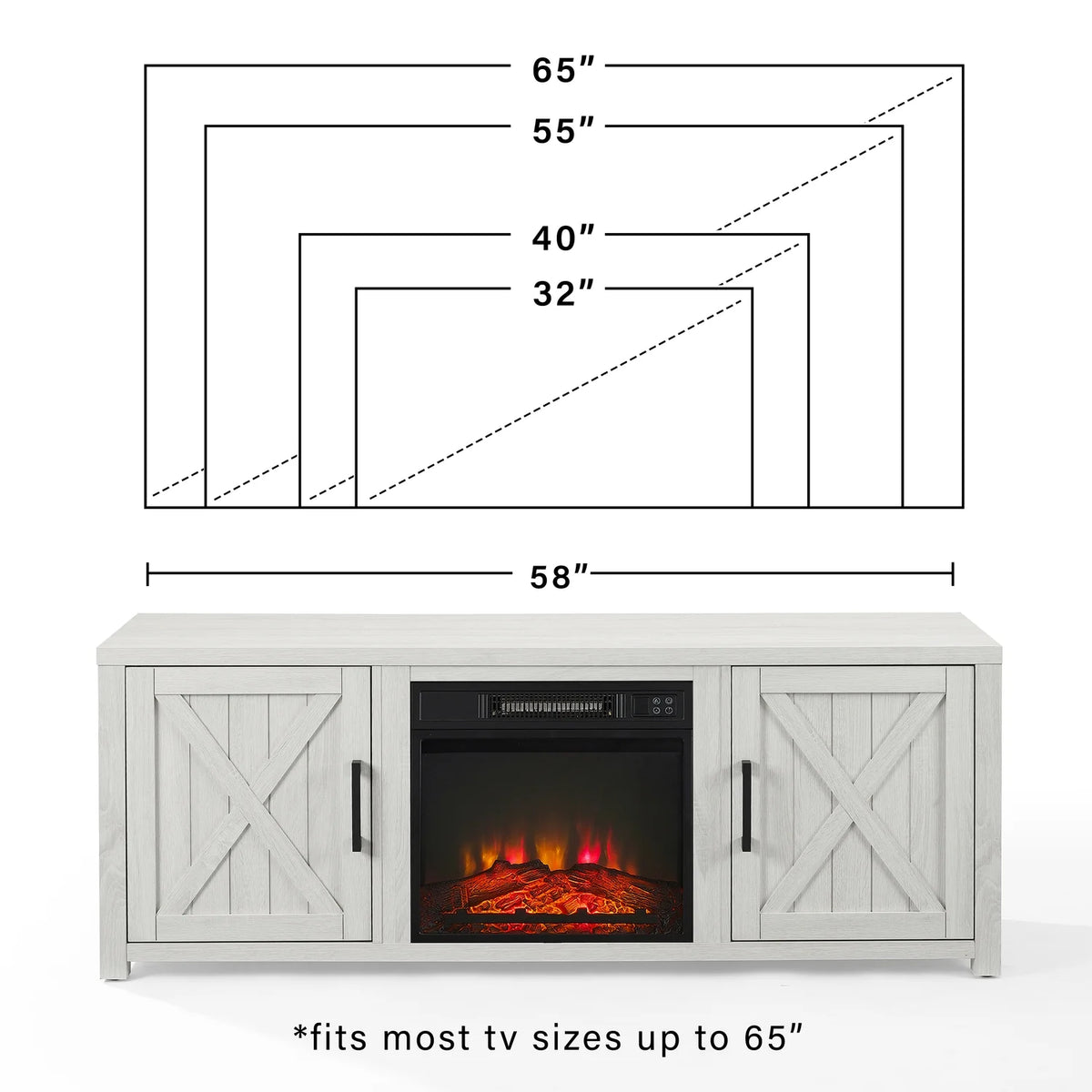White Wood TV Stand with Fireplace B271