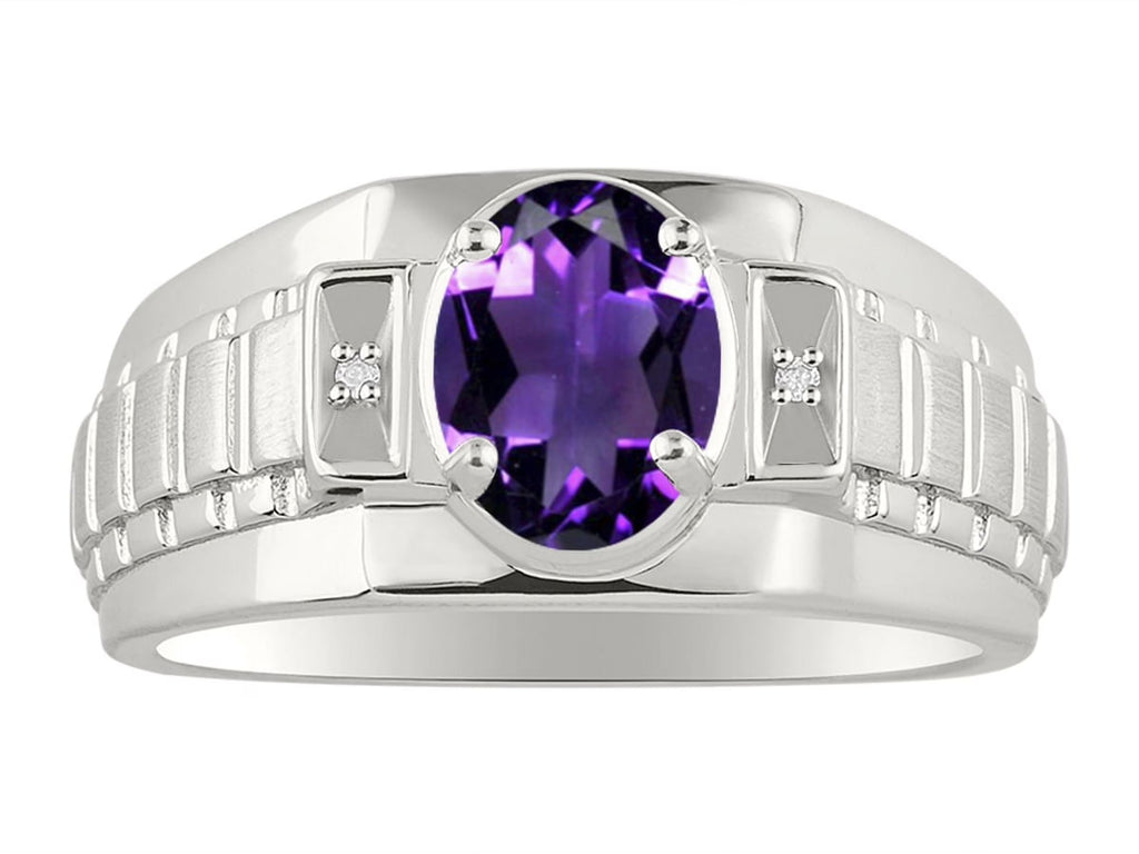 Sterling Silver Oval Gemstone & Genuine Diamond Ring U147632