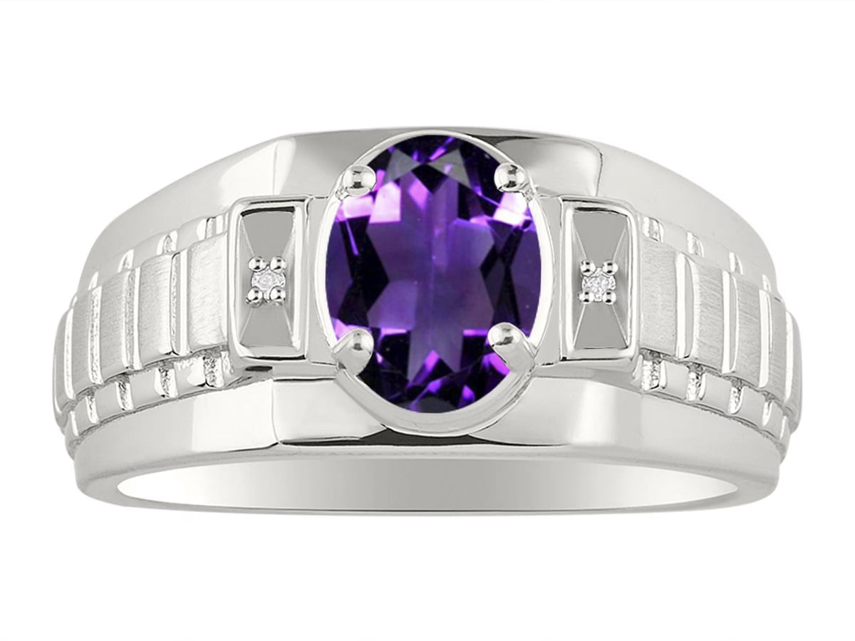 Sterling Silver Oval Gemstone & Genuine Diamond Ring U147632